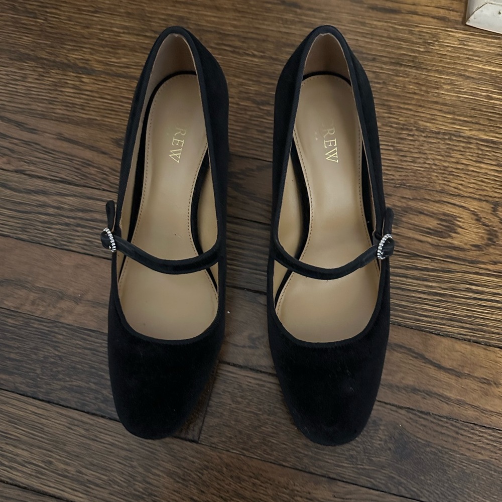 J. Crew Factory Black Velvet Heels with Strap